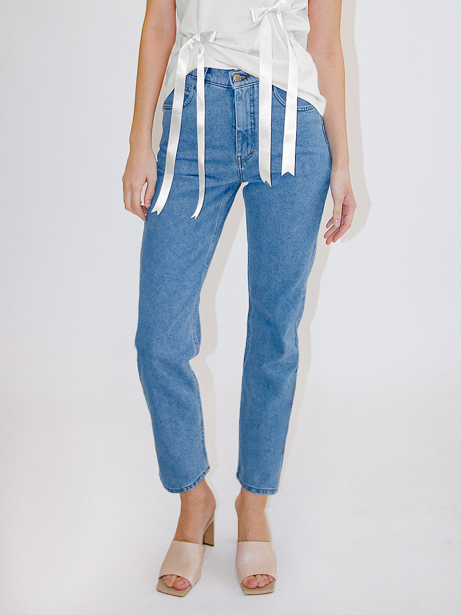High Waisted Organic & Recycled Mom Fit Plain Jeans