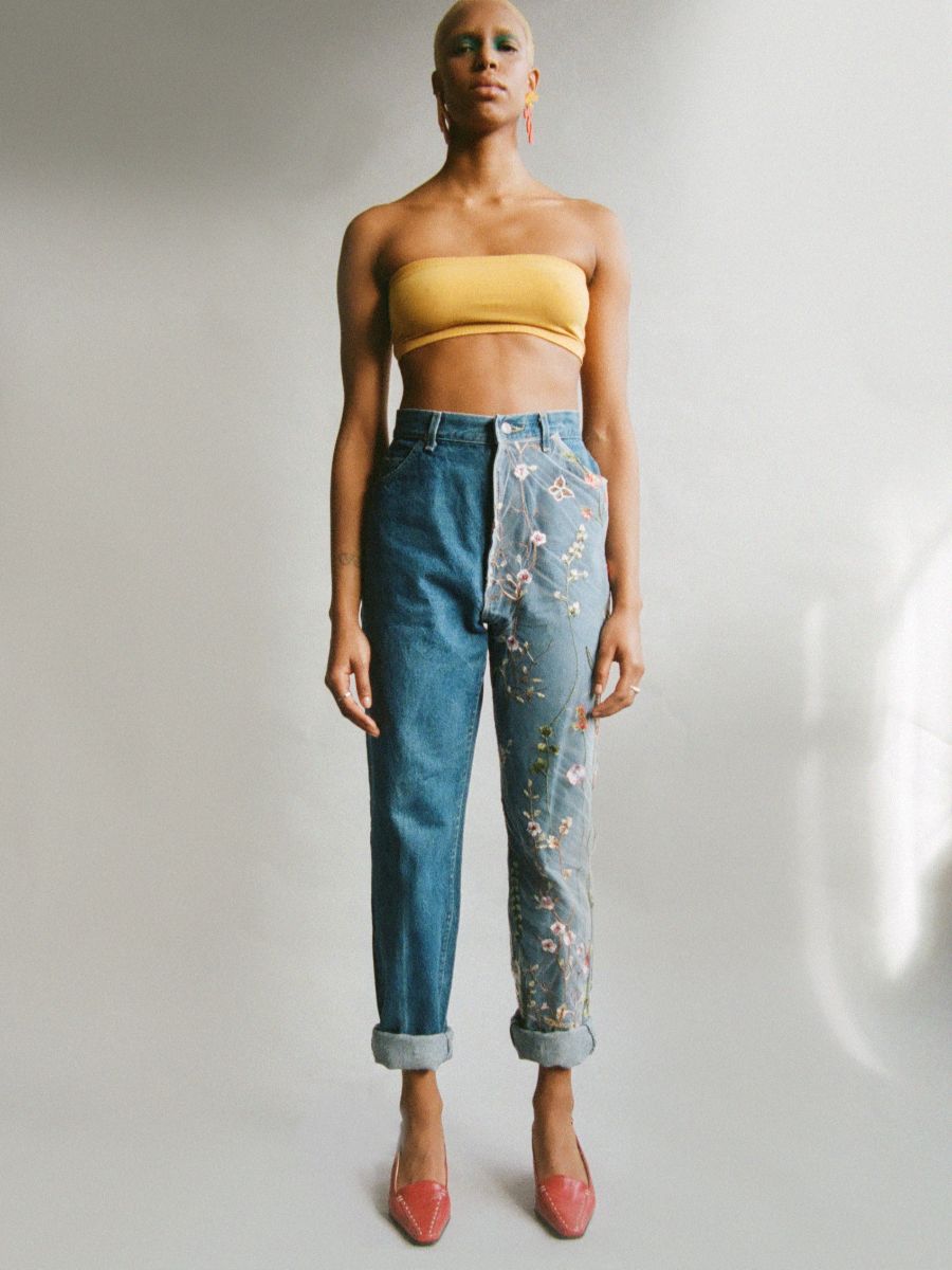 High Waisted Embroidery Jean