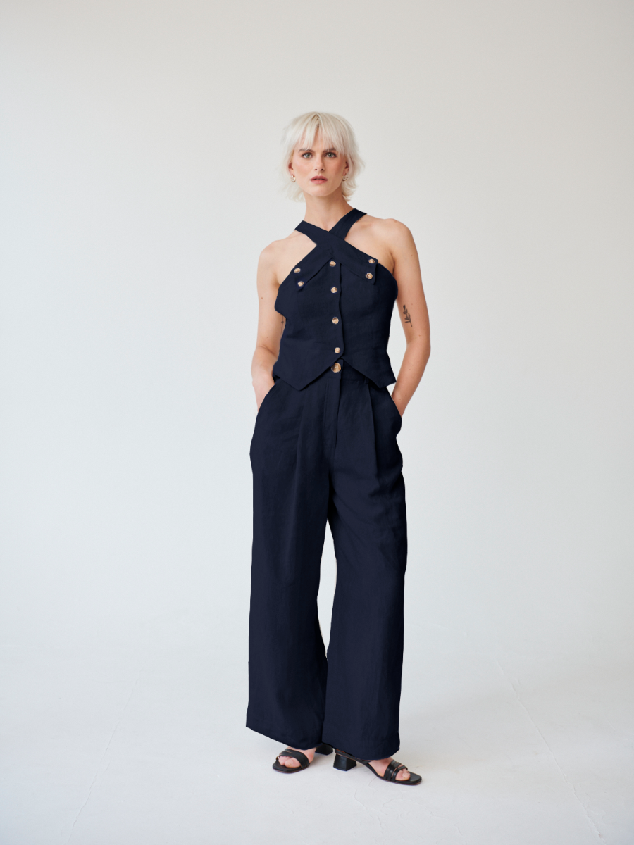 Celeste Linen Trousers in Navy