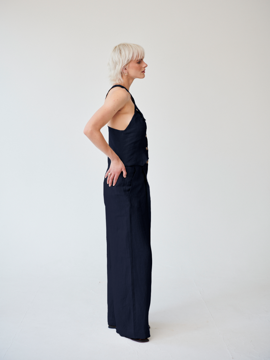 Celeste Linen Trousers in Navy