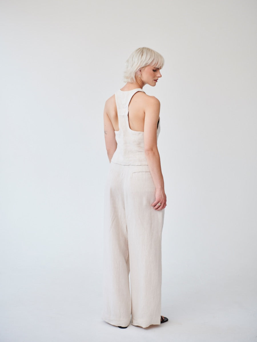 Cropped Waistcoat and High Waisted Wide Leg Trousers made from 100% linen