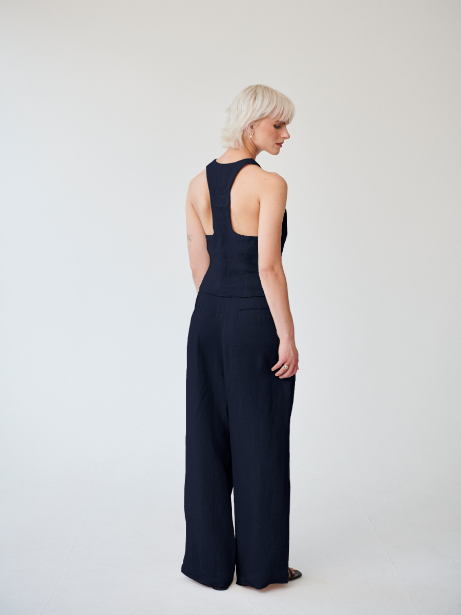 Celeste Linen Trousers in Navy