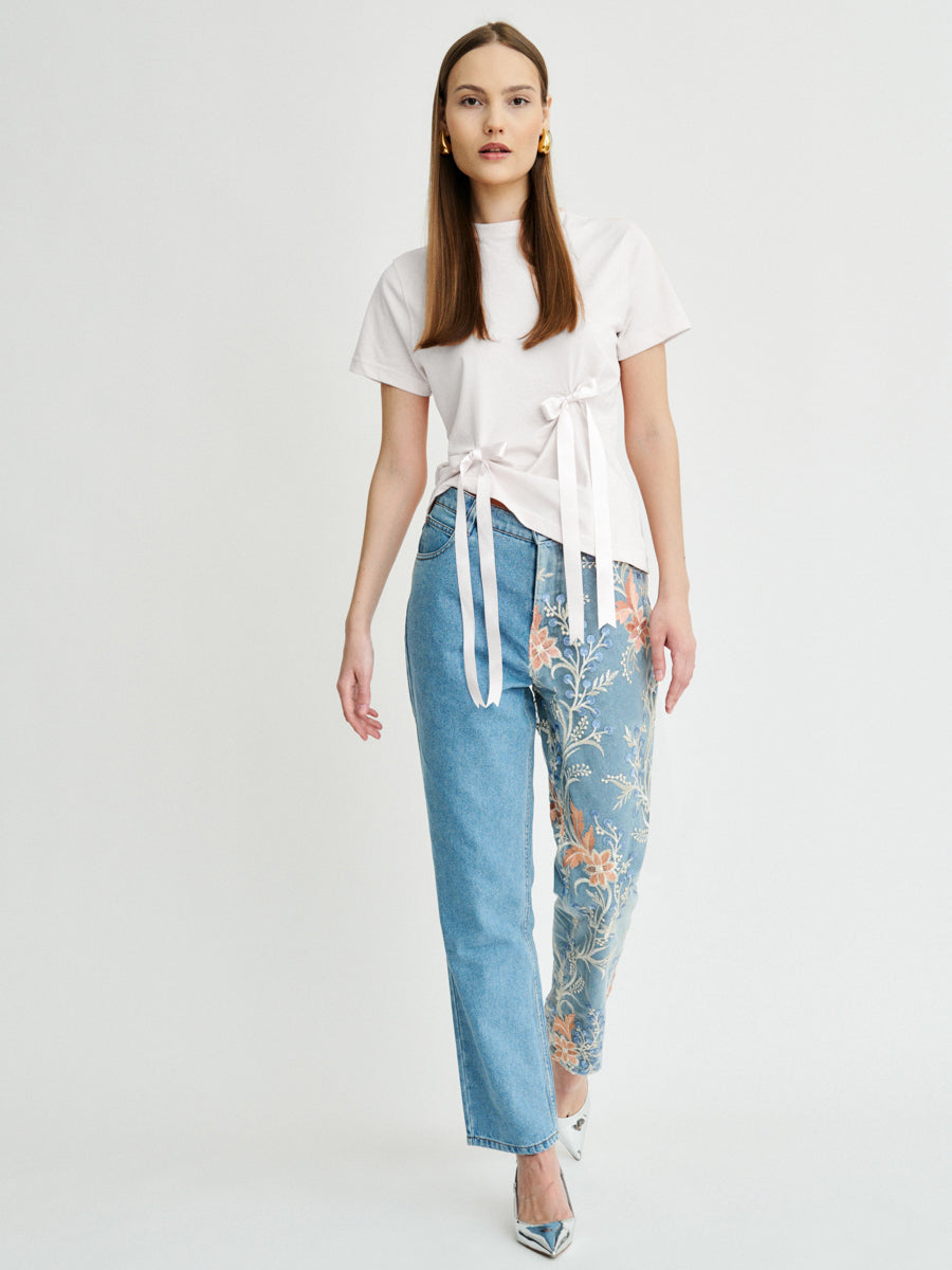 Women's White T-Shirt With Bows | Blossom Bow Top | Fanfare