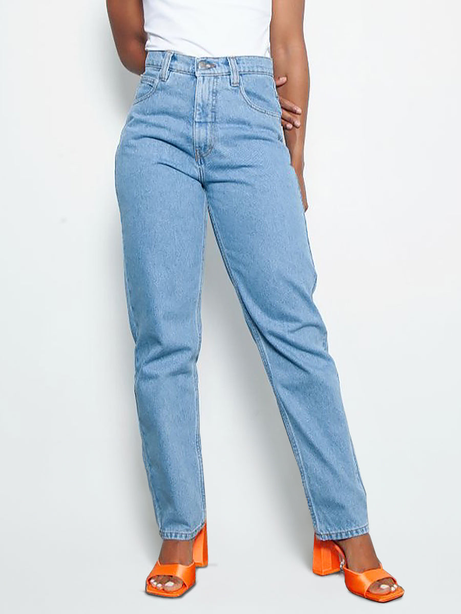 Women's High Waisted Plain Blue Jeans | Sustainable & Recycled | Fanfare
