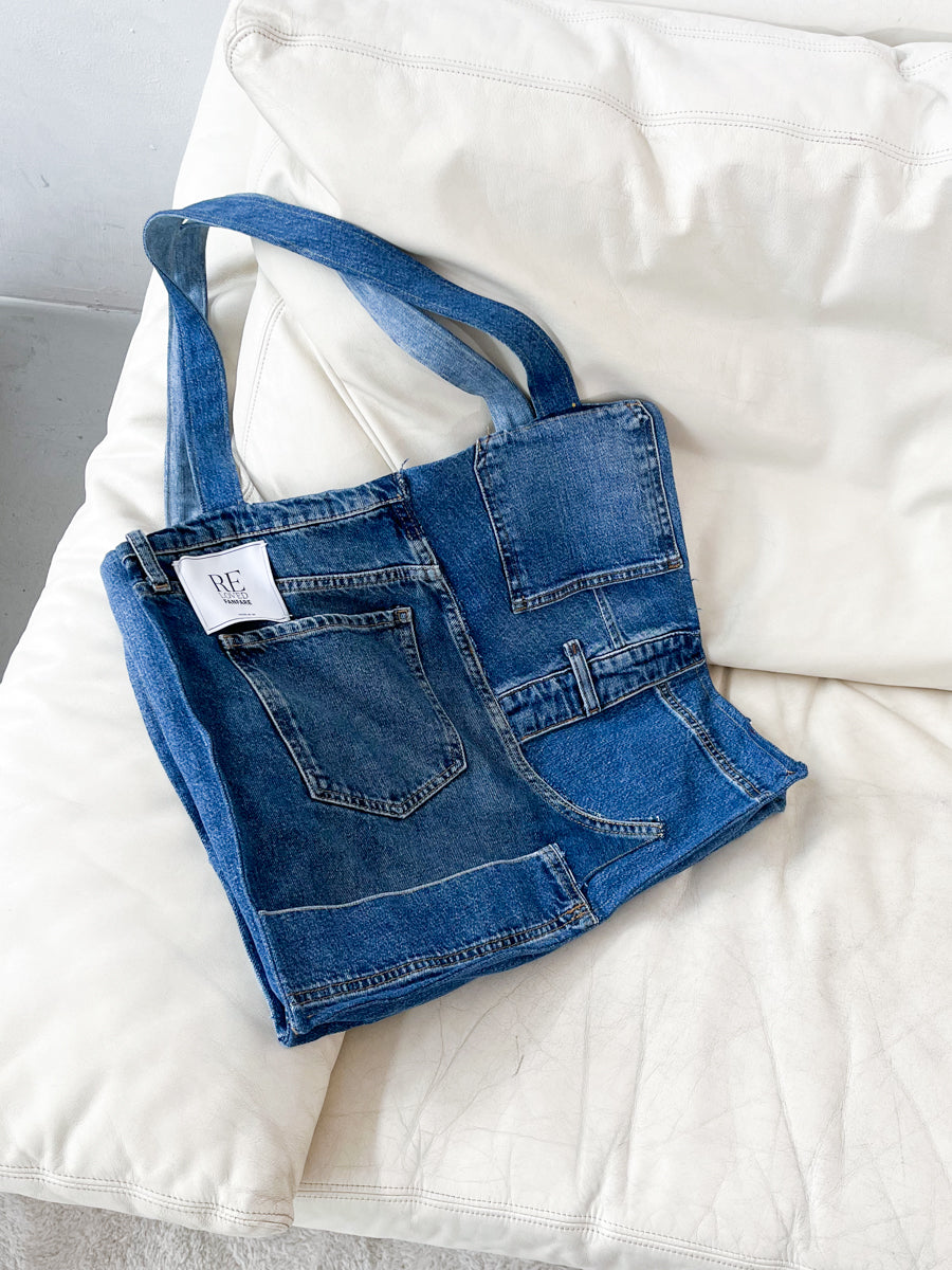 Denim Tote Bag Upcyled Patchwork Denim