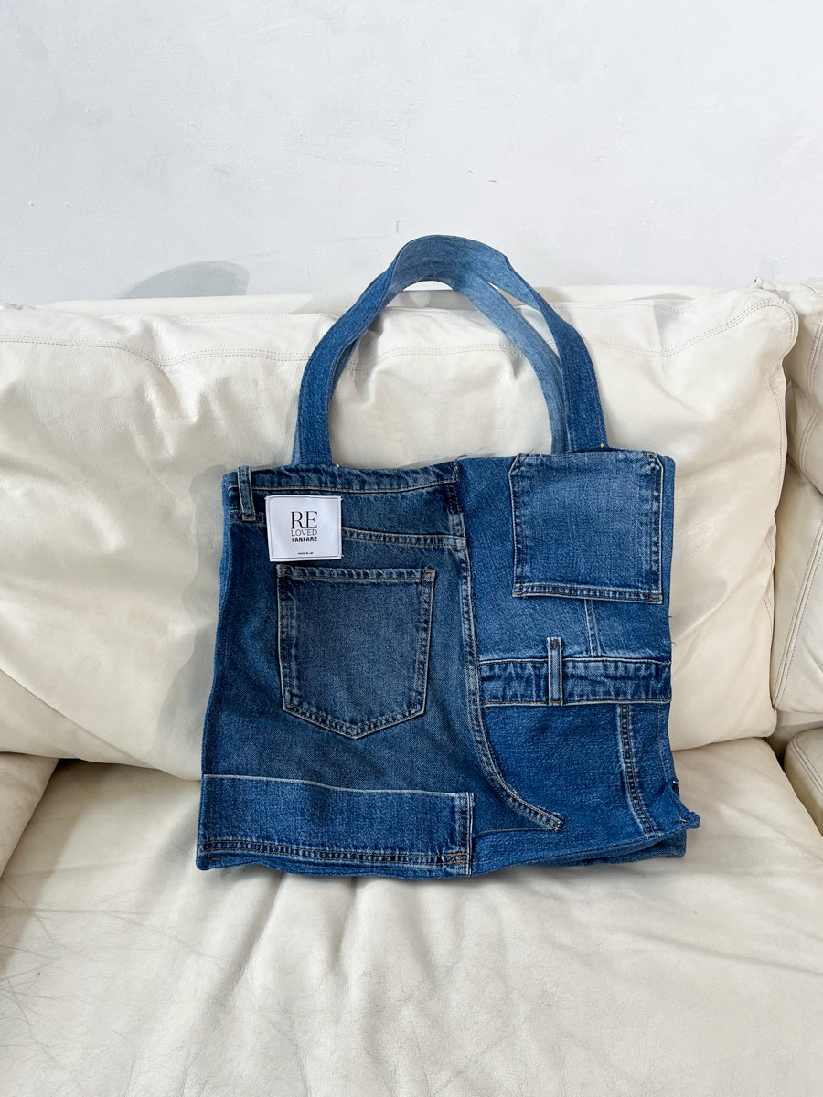 Denim Tote Bag | Patchwork Jeans Bag | Fanfare