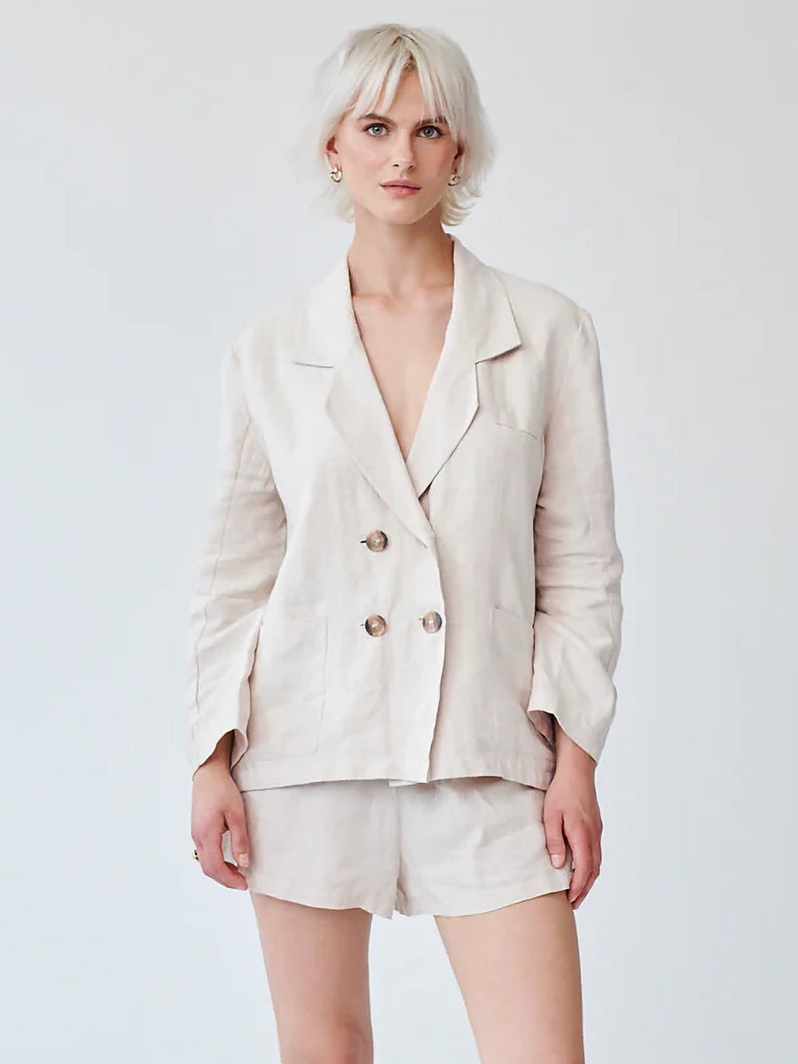 Women's Linen Suit & Shorts Co-ord Set in Biege | Fanfare