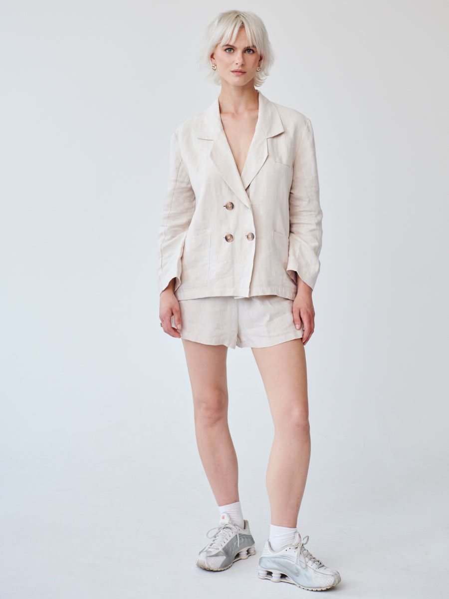Women's Linen Suit & Shorts Co-ord Set in Biege | Fanfare