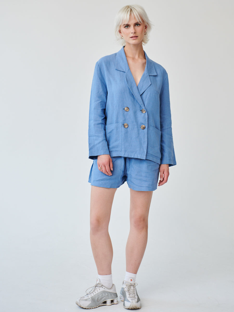 Women's Linen Suit & Shorts Co-ord Set in Blue | Fanfare