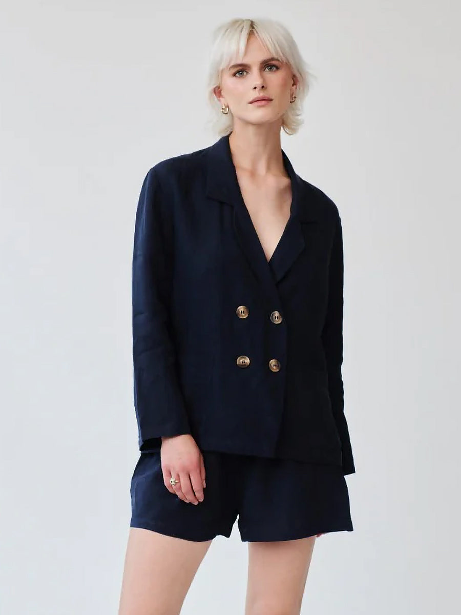 Women's Linen Suit & Shorts Co-ord Set in Navy | Fanfare
