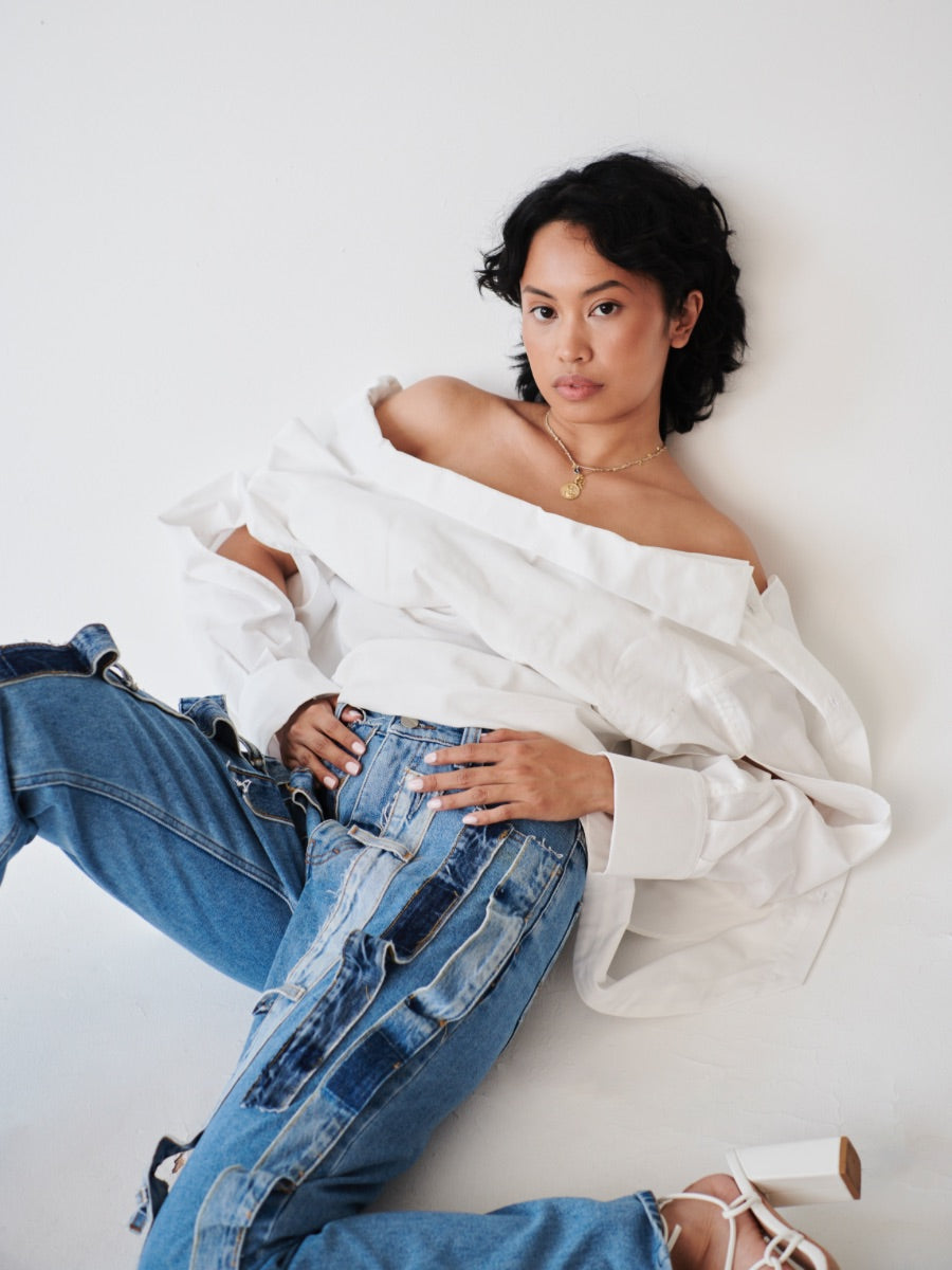 Women's High Waist Denim Trimmed Jeans | Recycled Denim | Fanfare