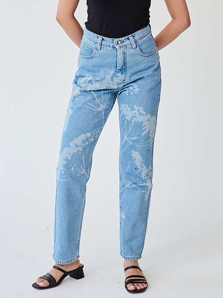 Women's High Waist Blue Jeans Laser Print Sustainable Fanfare
