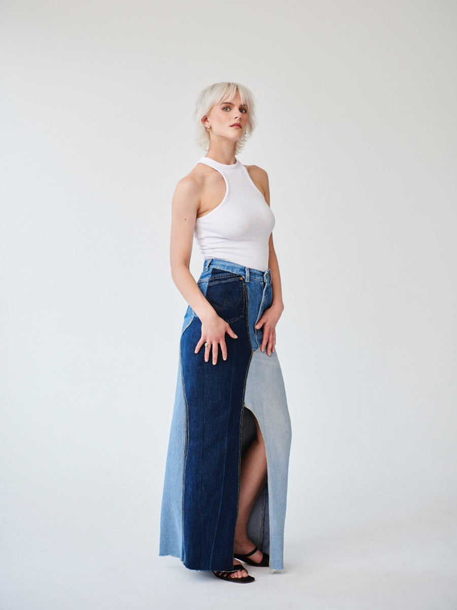 Women's Denim Long Skirt | High Waisted | Sustainable | Fanfare