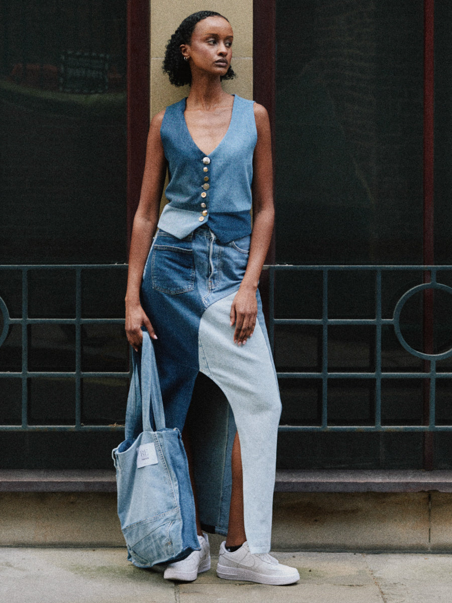 Women's Denim Long Skirt | High Waisted | Sustainable | Fanfare