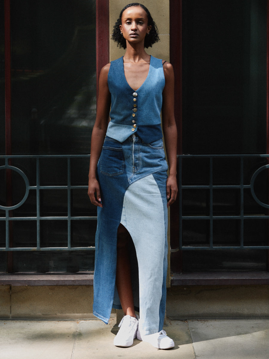 Women's Denim Long Skirt | High Waisted | Sustainable | Fanfare