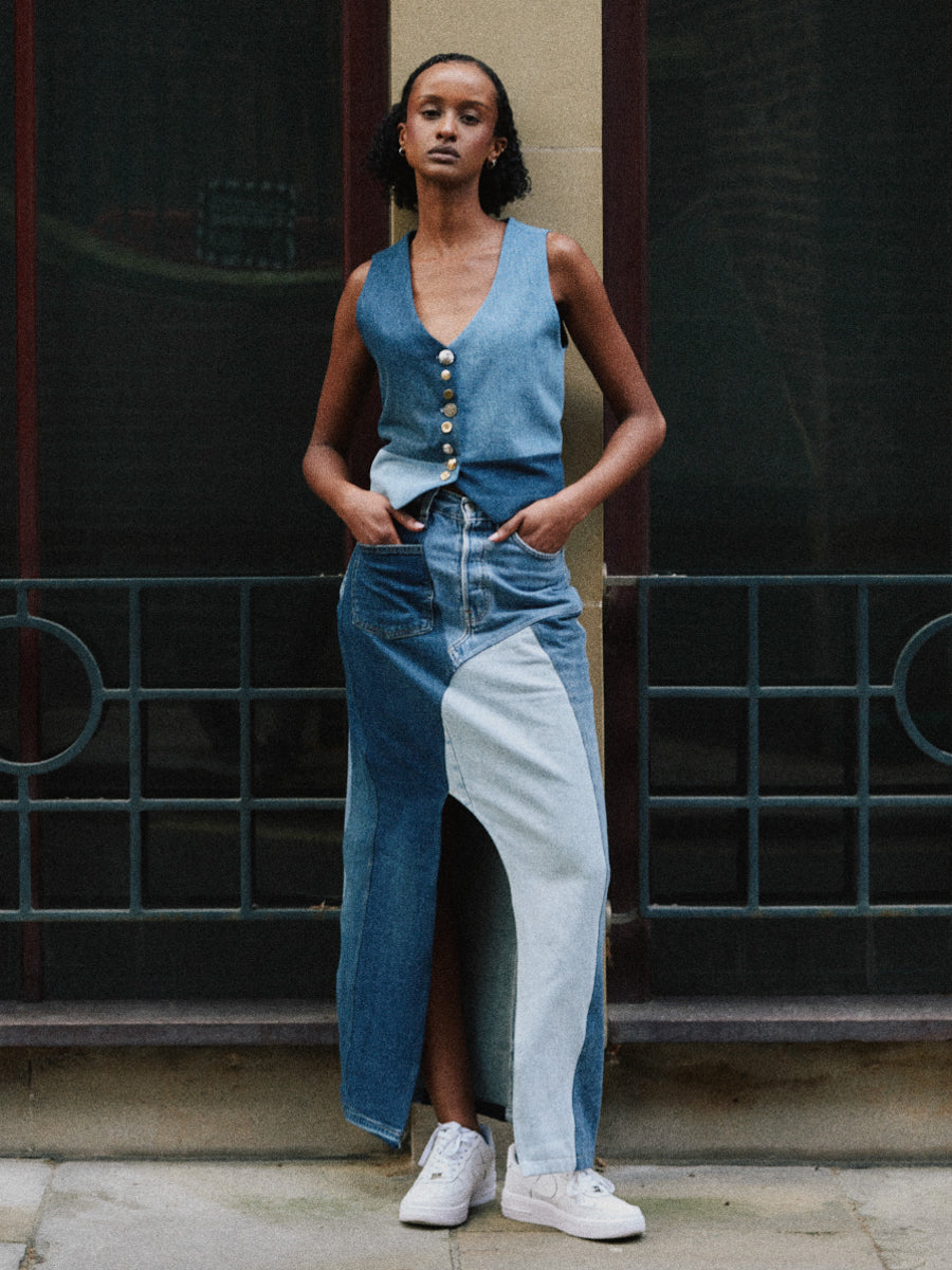 Women's Denim Long Skirt | High Waisted | Sustainable | Fanfare