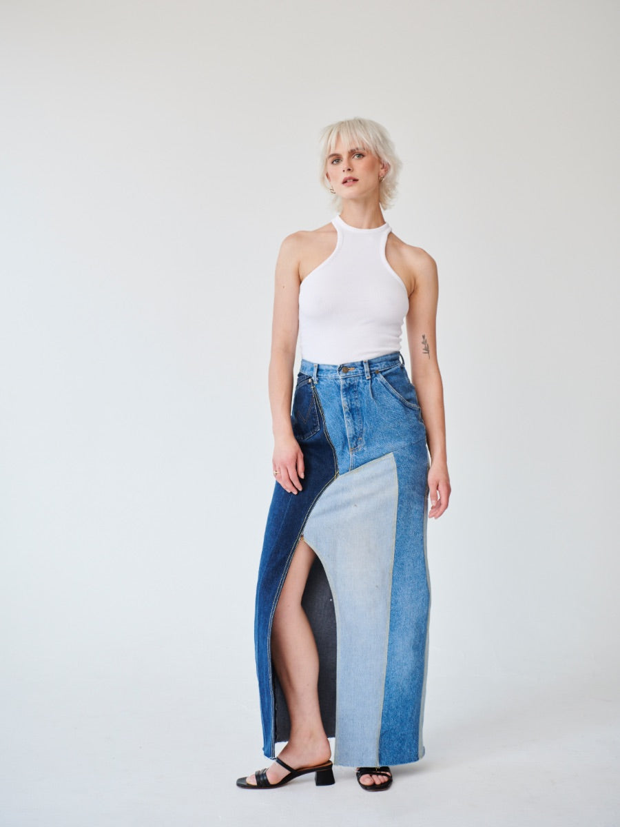 Women's Denim Long Skirt | High Waisted | Sustainable | Fanfare