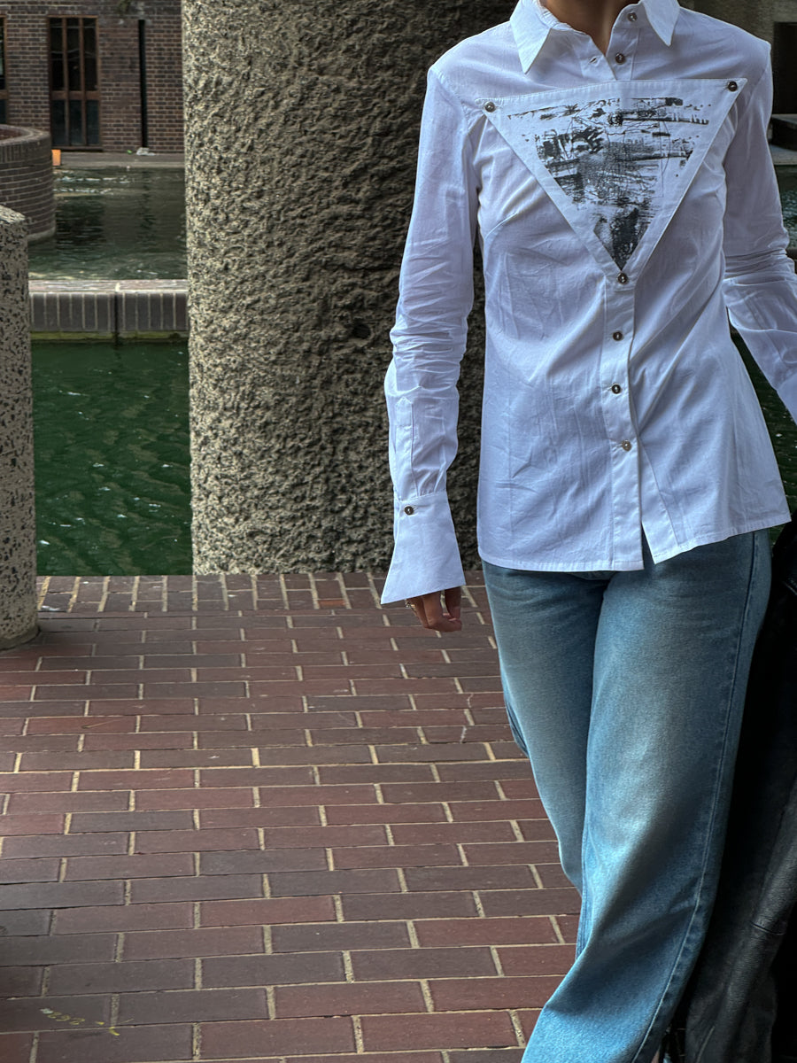 Slim Fit Shirt White With Detachable Triangle