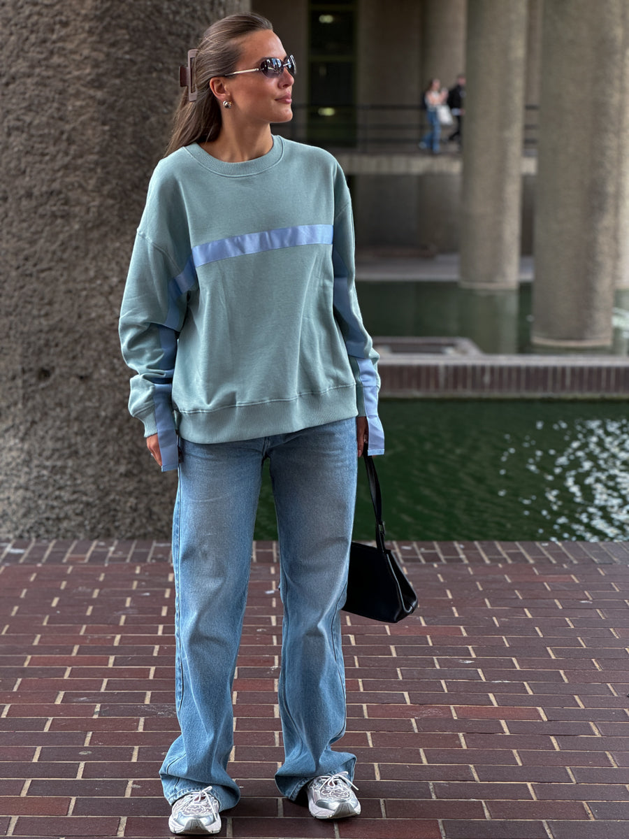 Green Jumper With Blue Stripe