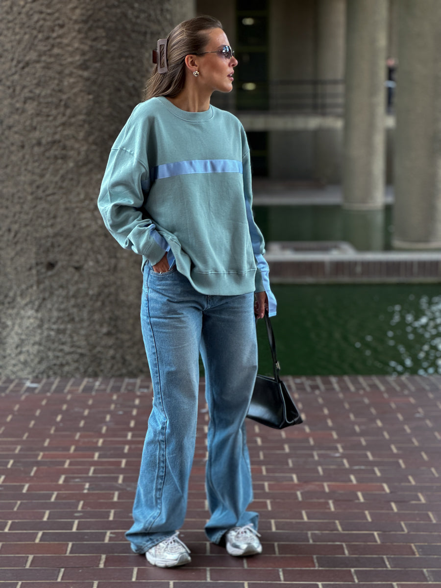 Green Jumper With Blue Stripe
