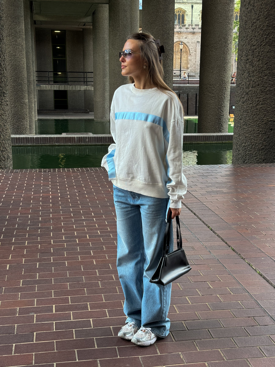 White Jumper With Blue Stripe