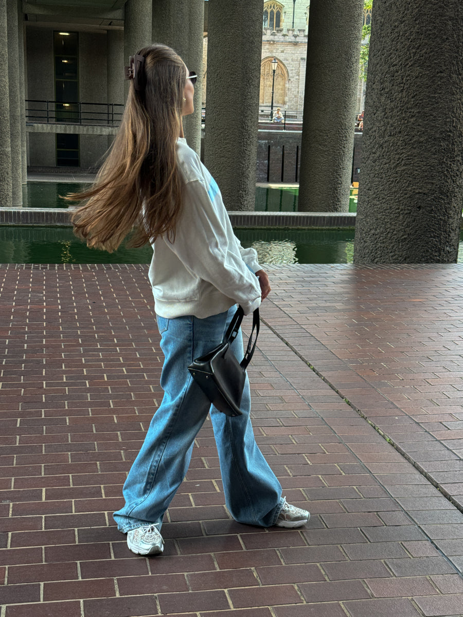 White Jumper With Blue Stripe