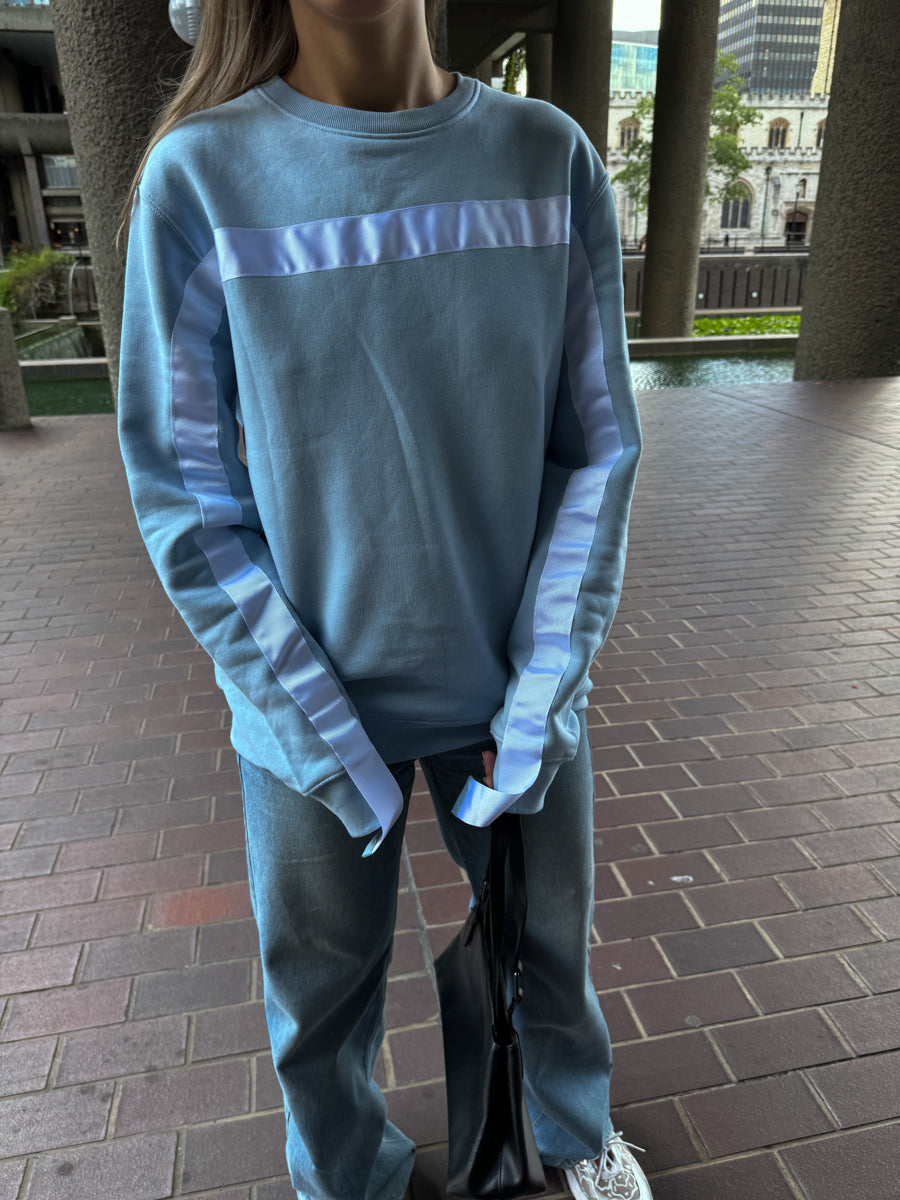 Oversized Blue Jumper With White Stripe