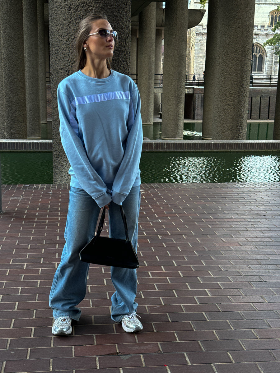 Oversized Blue Jumper With White Stripe