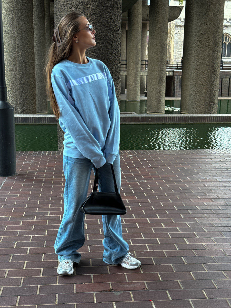 Oversized Blue Jumper With White Stripe