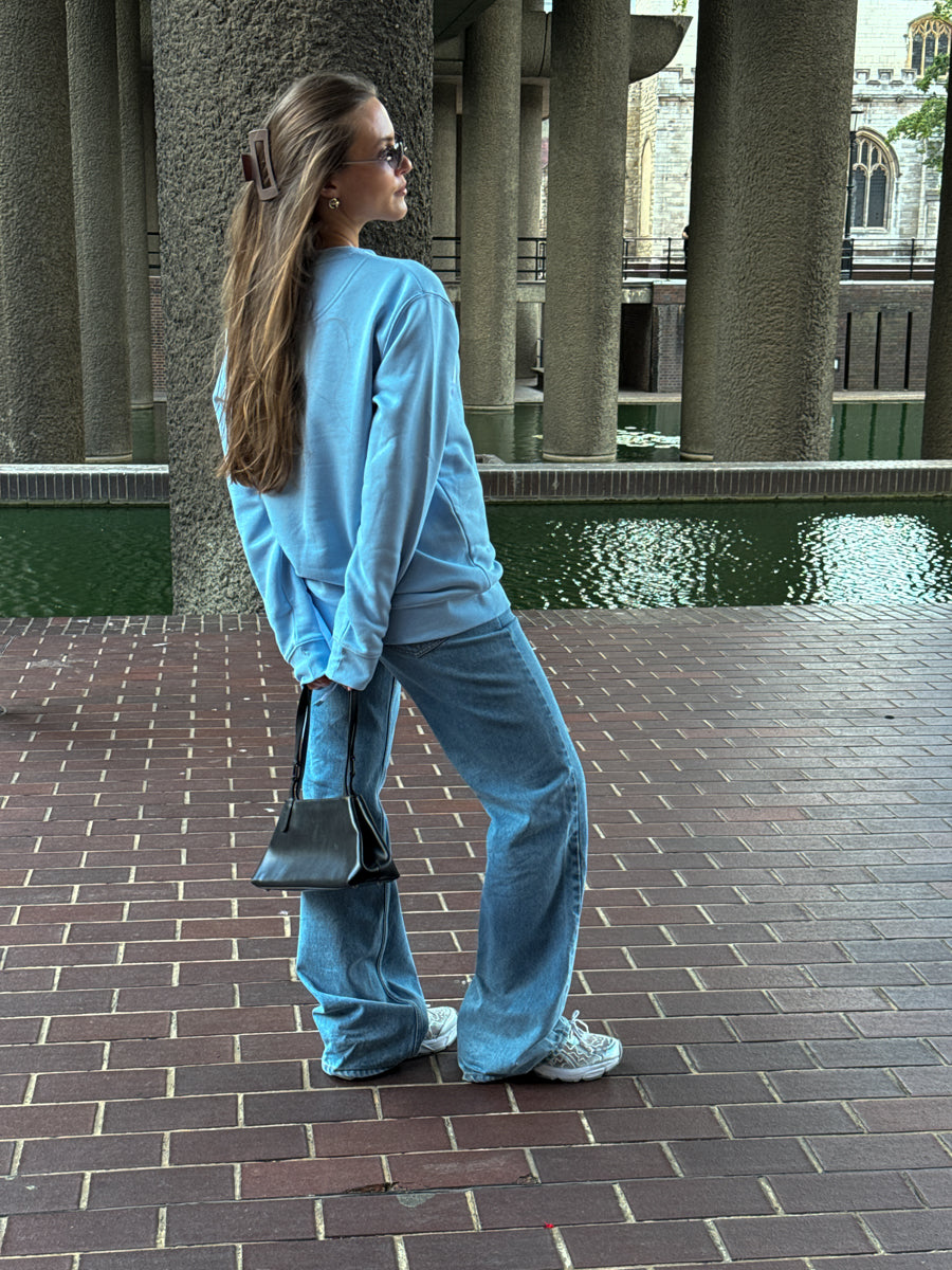 Oversized Blue Jumper With White Stripe