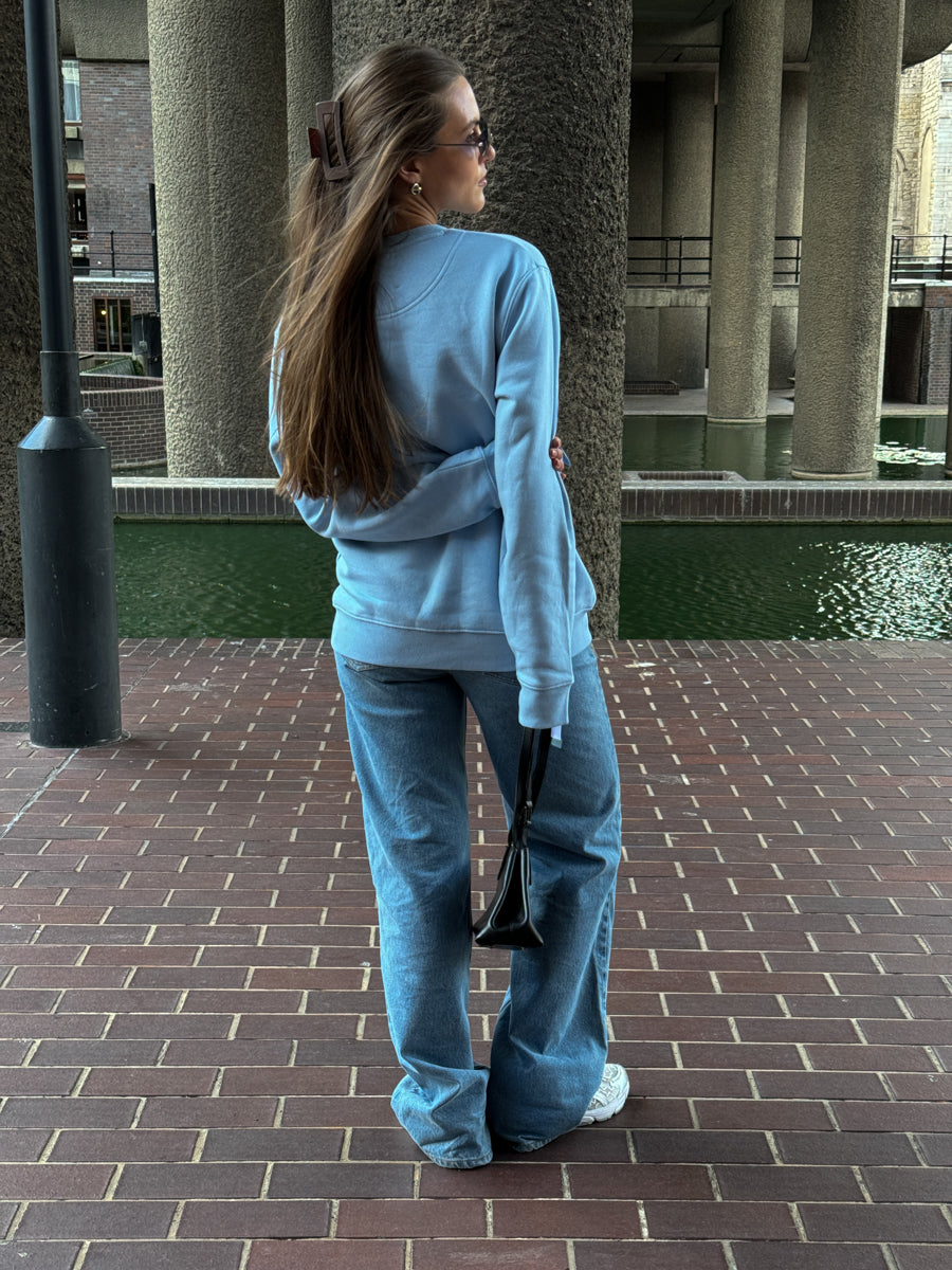 Oversized Blue Jumper With White Stripe
