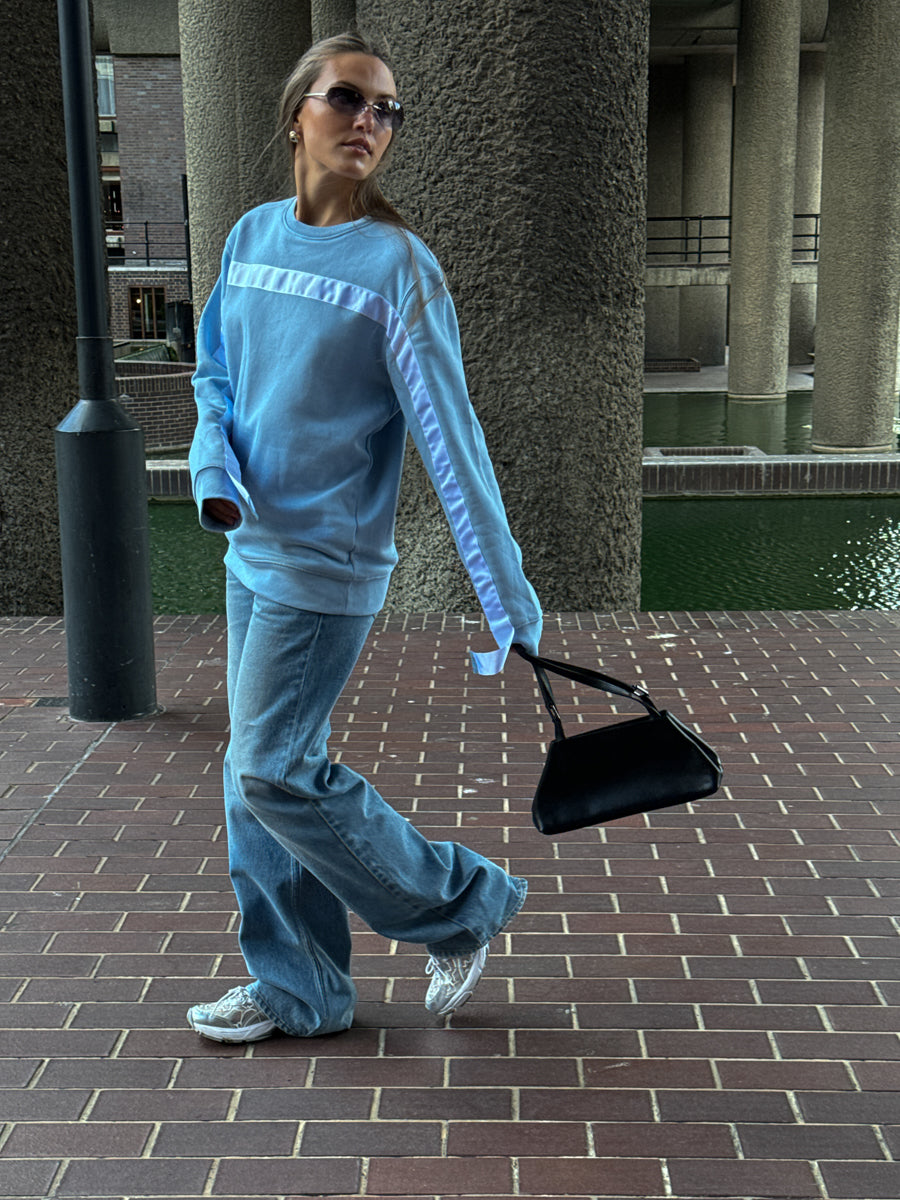 Oversized Blue Jumper With White Stripe