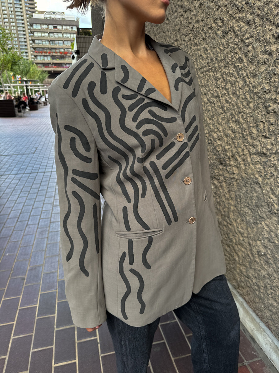 Upcycled Vintage Painted Grey Jacket - Size 10