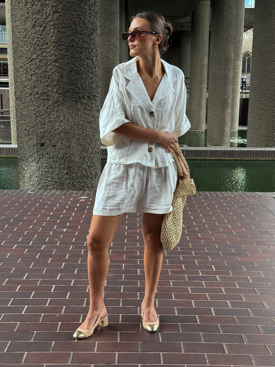 White Linen Lounge Co-ord Short Set