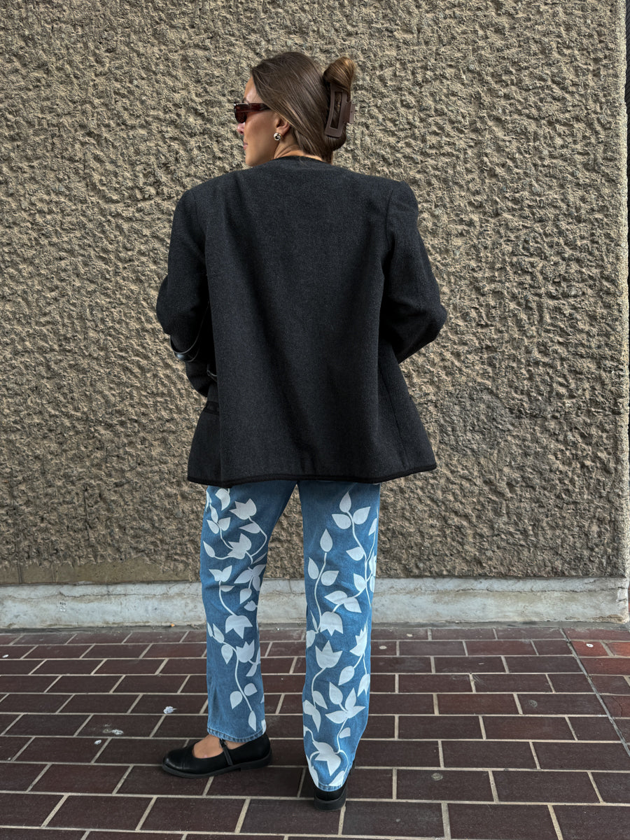 High Waisted Upcycled White Petal Jeans