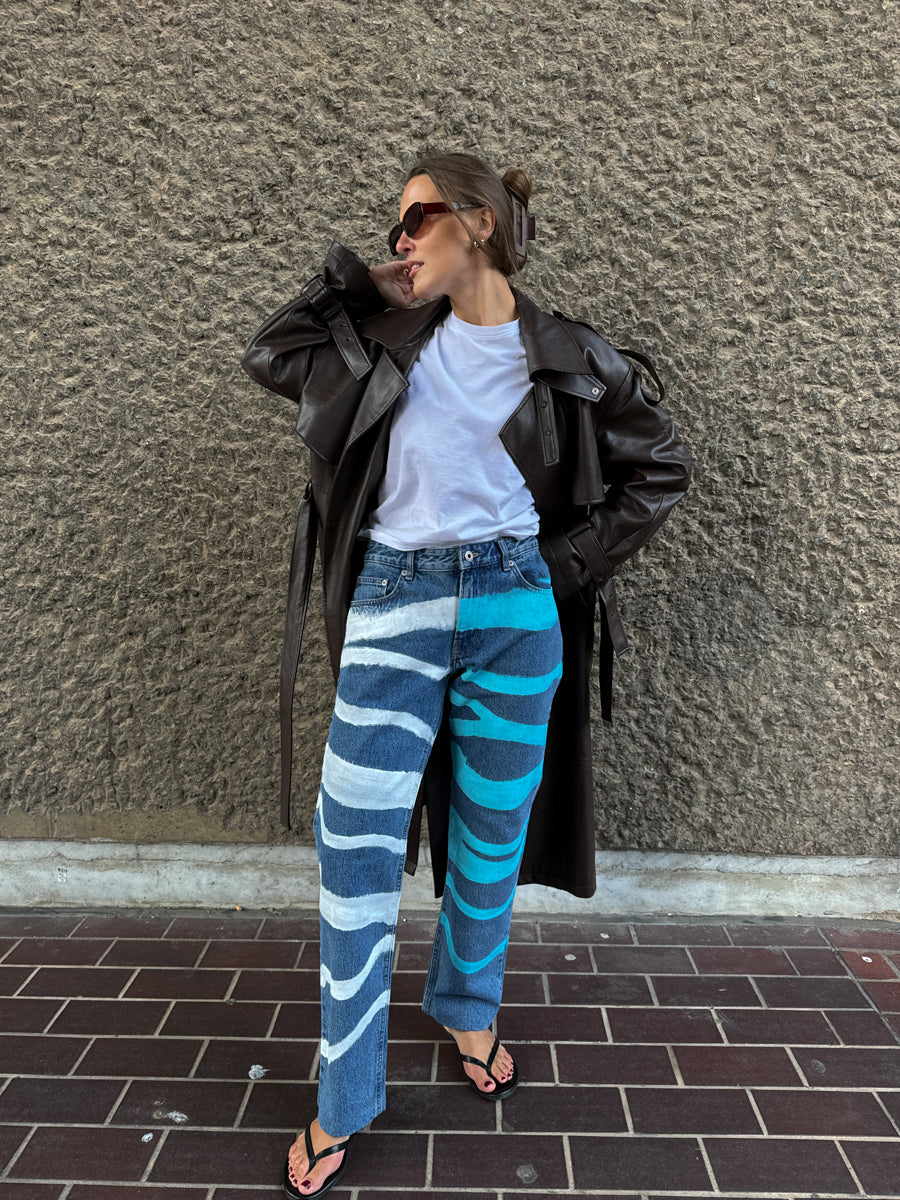 Upcycled Striped Print Jeans
