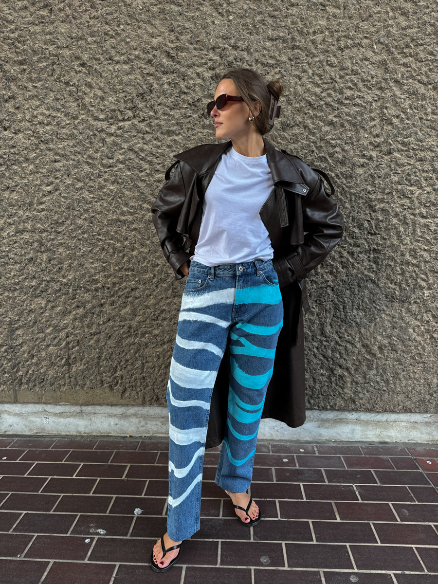 Upcycled Striped Print Jeans