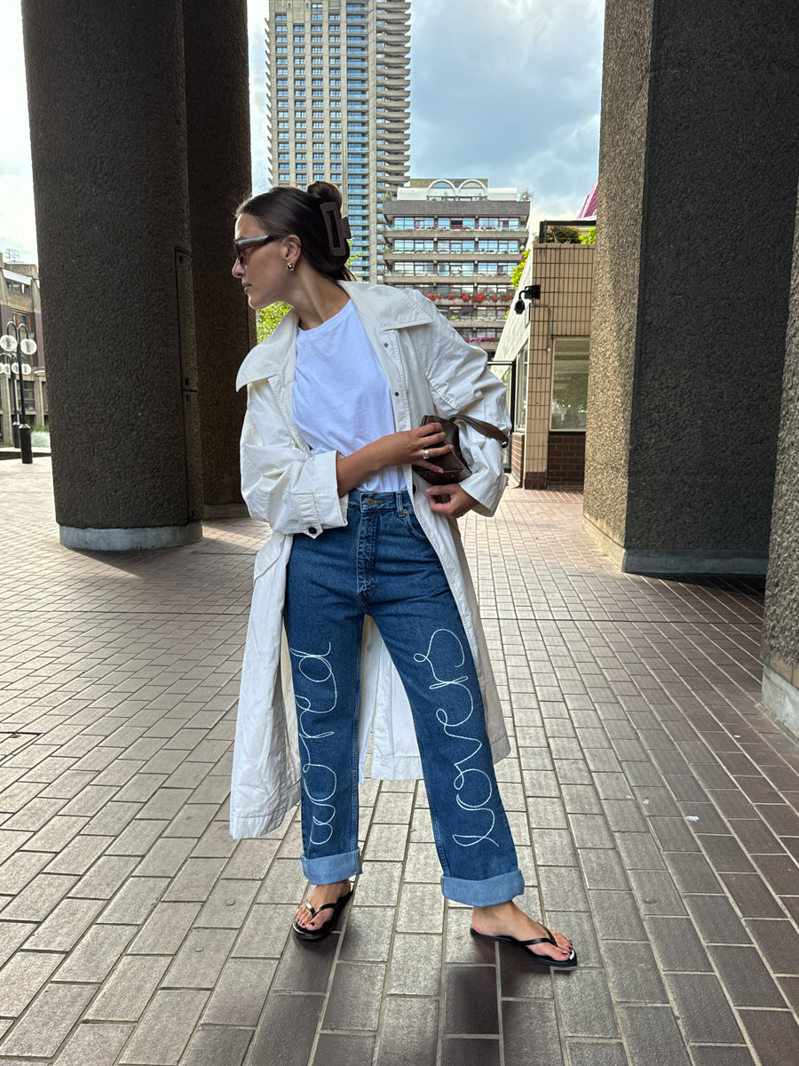 "World Lovers" Embroidered Jeans