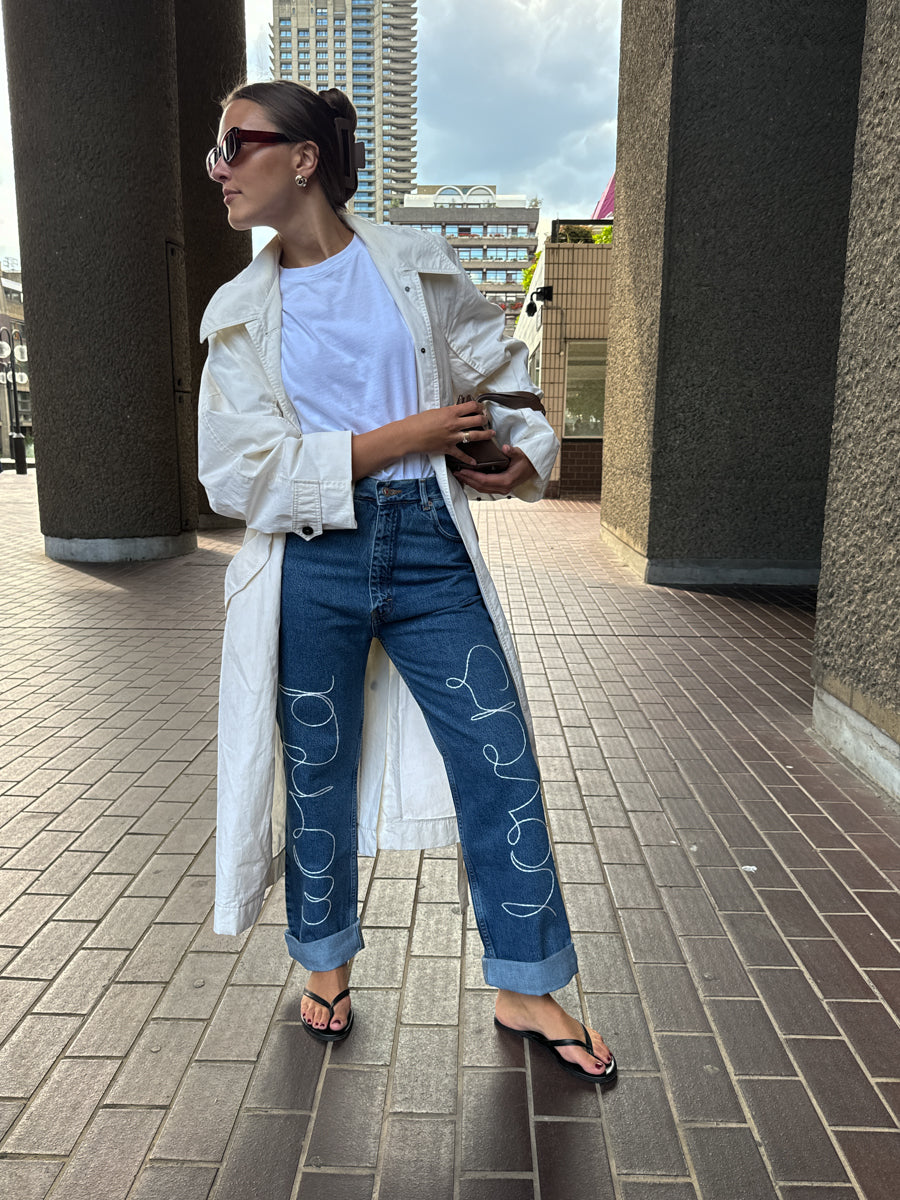 "World Lovers" Embroidered Jeans