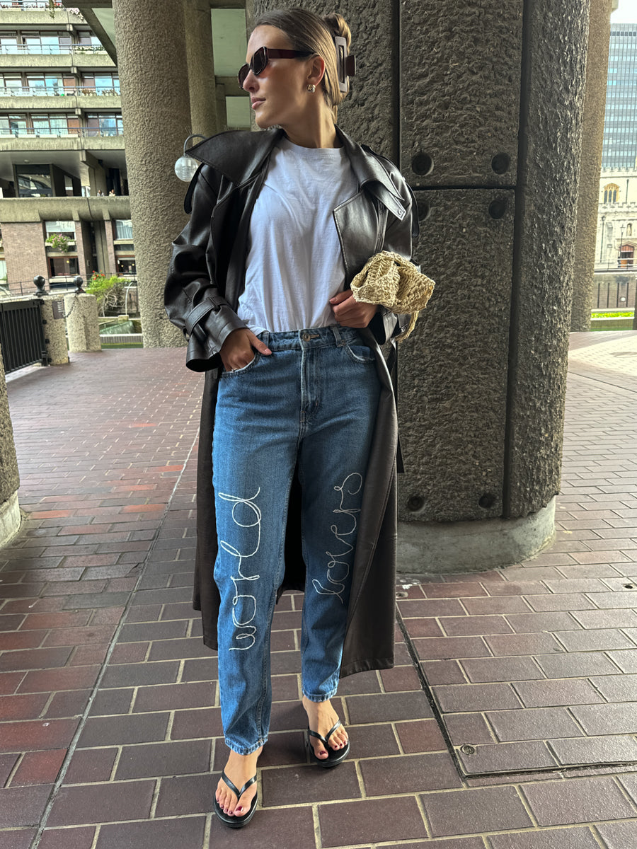 "World Lovers" Embroidered Jeans