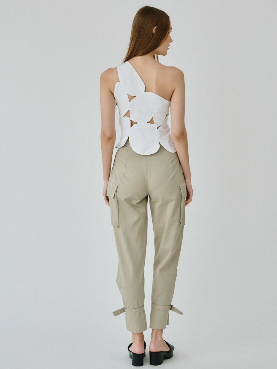 Organic Cotton Utility Cargo Pant With Buckles In Beige