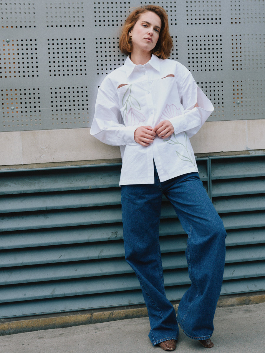 Women's White Floral Button Up Shirt | Seeing Eye | Fanfare