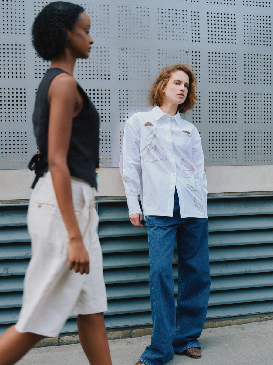 Women's White Floral Button Up Shirt | Seeing Eye | Fanfare