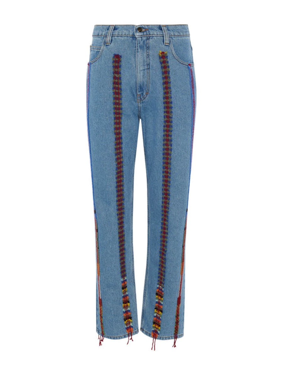 High Waisted Organic & Recycled Stripe Wool Blue Jeans