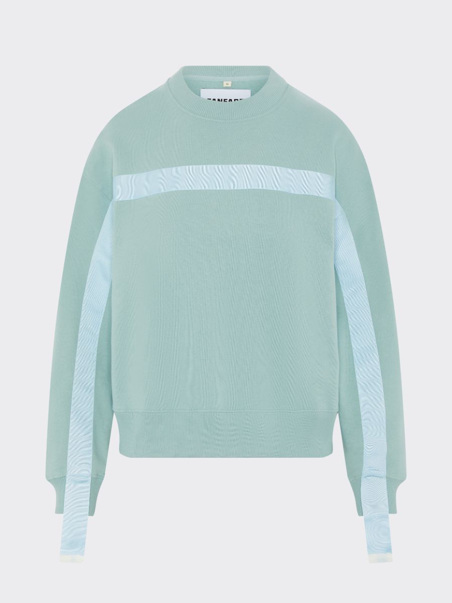 Organic Cotton Green Jumper With Blue Stripe Fanfare Label