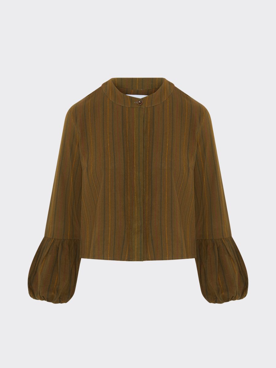 Fanfare Volume Cuff Top Dark Green Long Sleeved Stripe Top