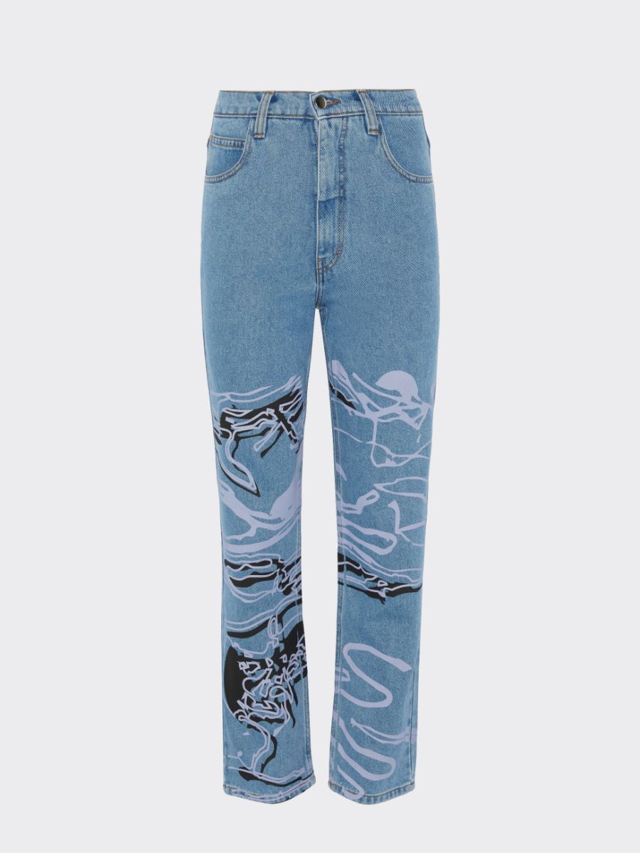 Women's High Waist Blue Jeans | Floral Print | Sustainable | Fanfare