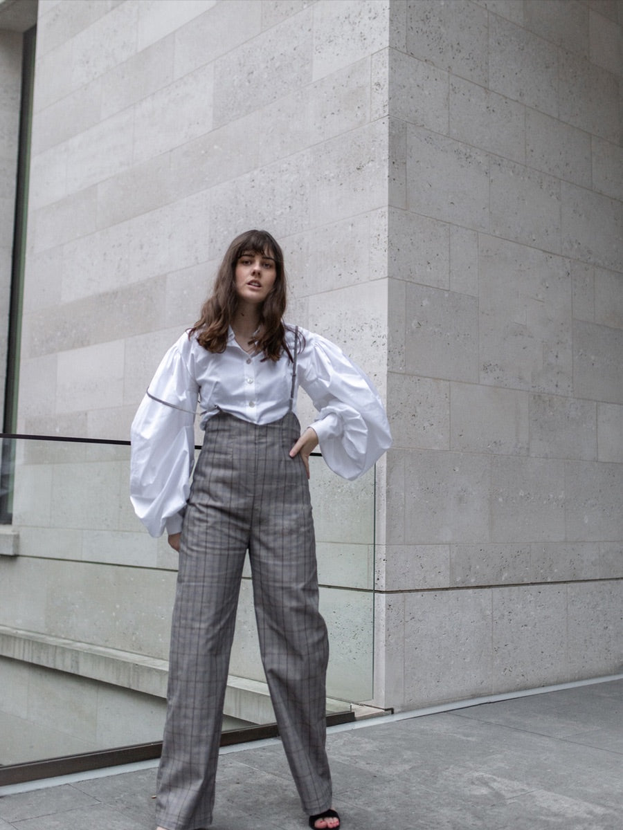 Check Wide Leg Jumpsuit with adjustable straps, sustainably made by Fanfare Label