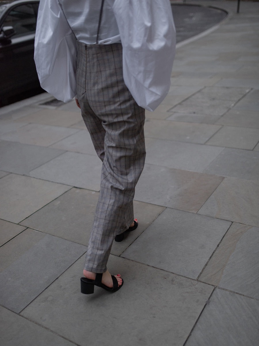 Check Wide Leg Jumpsuit with adjustable straps, sustainably made by Fanfare Label