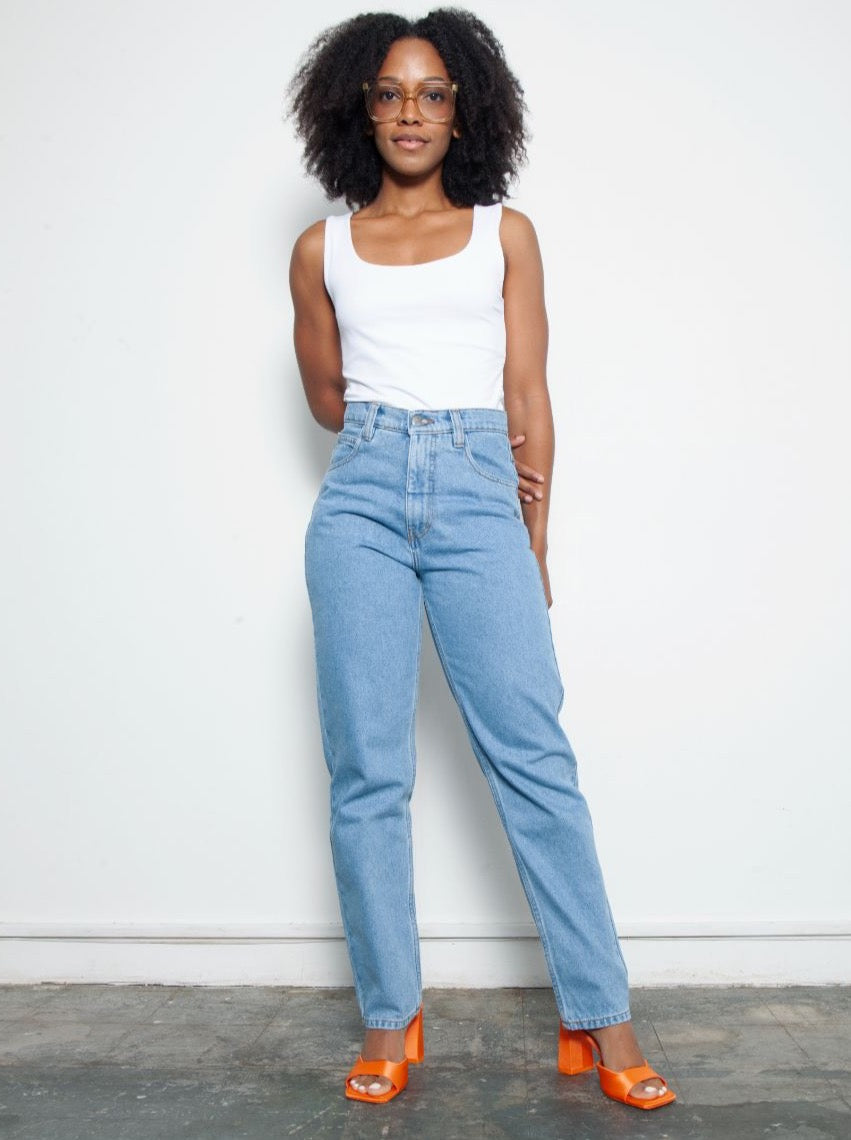 Women's High Waisted Plain Blue Jeans | Sustainable & Recycled | Fanfare